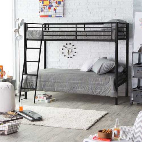 Image of Twin over Twin Bunk Bed in Black Metal Finish with Ladder and Safety Rails