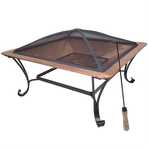 Image of Square 33-inch Solid Copper Fire Pit Bowl with Iron Stand and Screen