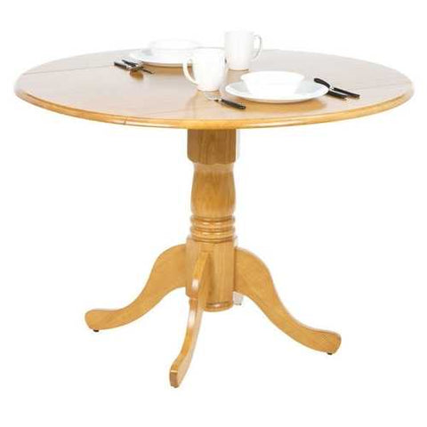 Image of Round 42-inch Drop-Leaf Dining Table in Oak Wood Finish