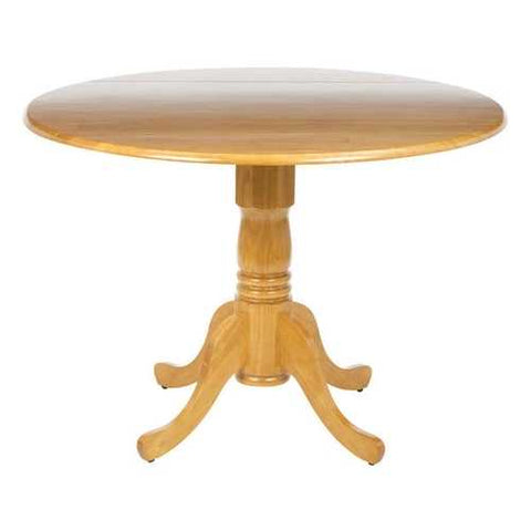 Image of Round 42-inch Drop-Leaf Dining Table in Oak Wood Finish