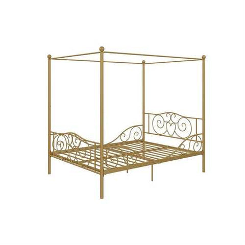 Image of Full size Heavy Duty Metal Canopy Bed Frame in Gold Finish