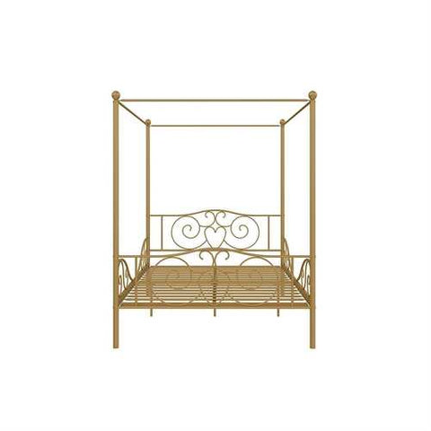 Image of Full size Heavy Duty Metal Canopy Bed Frame in Gold Finish