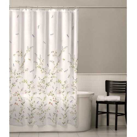 Image of Floral Dragonfly Polyester Machine Washable Shower Curtain