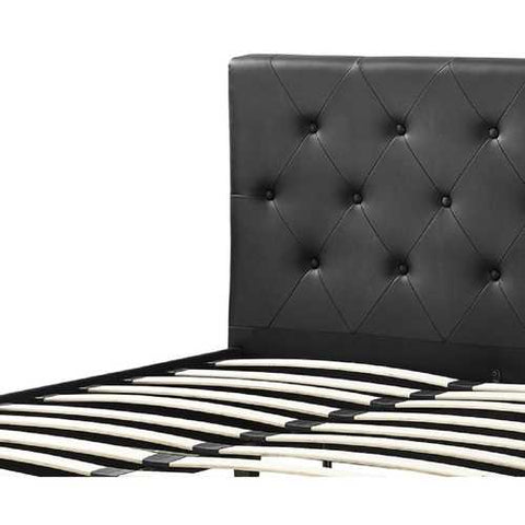 Image of Queen size Black Faux Leather Upholstered Platform Bed with Button Tufted Headboard