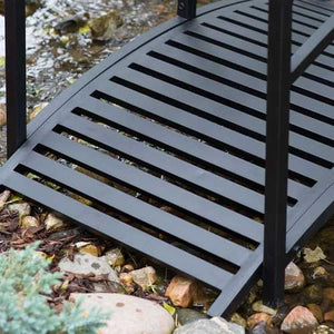 Contemporary Outdoor 4-Ft Metal Garden Bridge in Black Steel with Side Rails