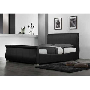 Queen size Modern Sleigh Style Platform Bed in Black Faux Leather