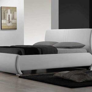 King size Contemporary White Faux Leather Platform Bed Frame