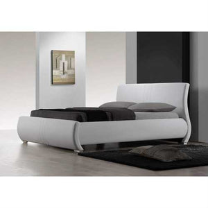 King size White Upholstered Platform Bed with Curved Headboard