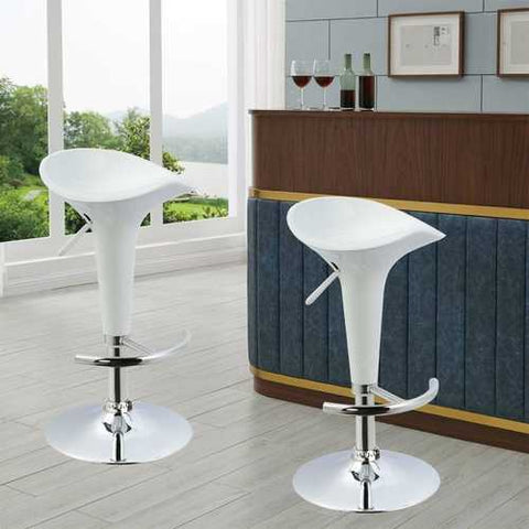 Image of Set of 2 Modern Adjustable Height Barstools in White