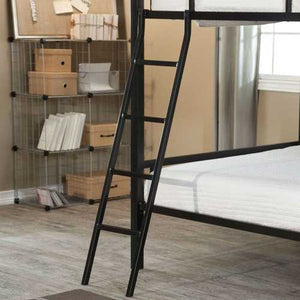 Modern Full over Full Bunk Bed with Ladder in Black Metal Finish