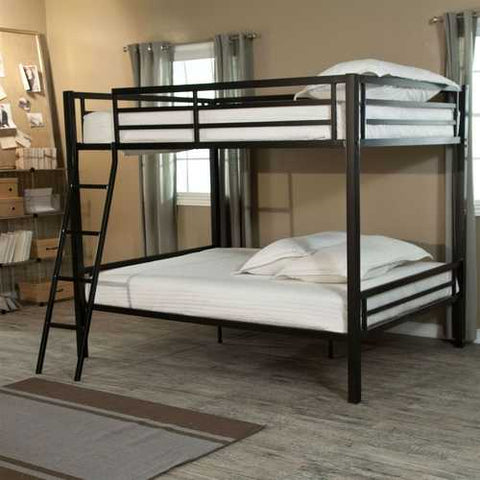 Image of Full over Full Bunk Bed with Ladder and Safety Rails in Black Metal Finish