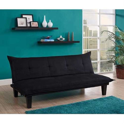 Image of Black Microfiber Click-Clack Sleeper Sofa Bed Futon Lounger