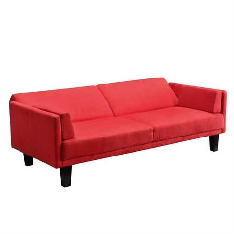 Image of Contemporary Mid-Century Style Sofa Bed in Red Microfiber Upholstery