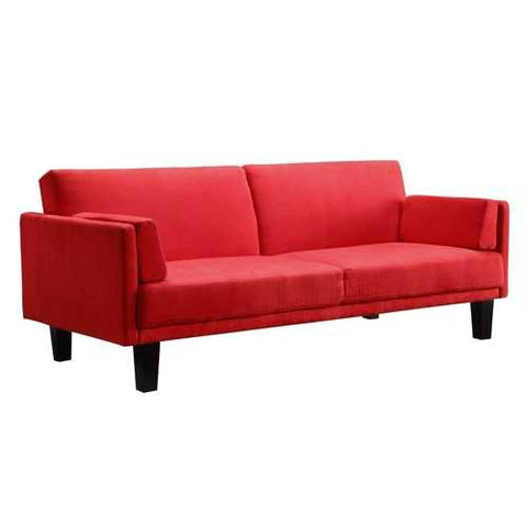 Image of Contemporary Mid-Century Style Sofa Bed in Red Microfiber Upholstery