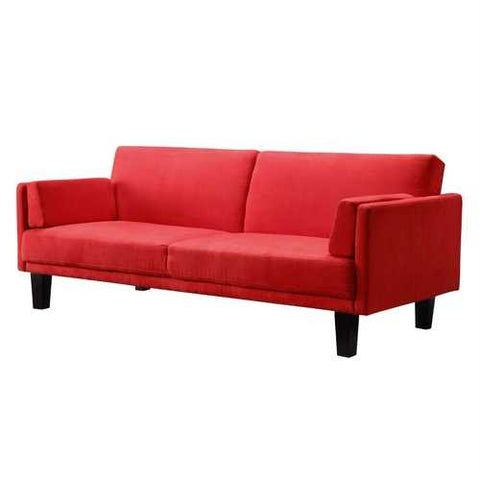 Image of Contemporary Mid-Century Style Sofa Bed in Red Microfiber Upholstery