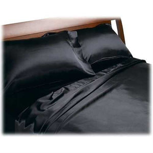 Full size Soft Polyester Satin Sheet Set in Solid Black