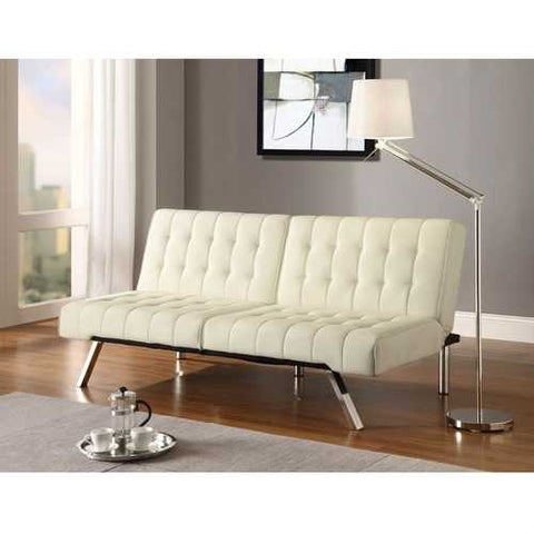 Image of Split-back Modern Futon Style Sleeper Sofa Bed in Vanilla Faux Leather