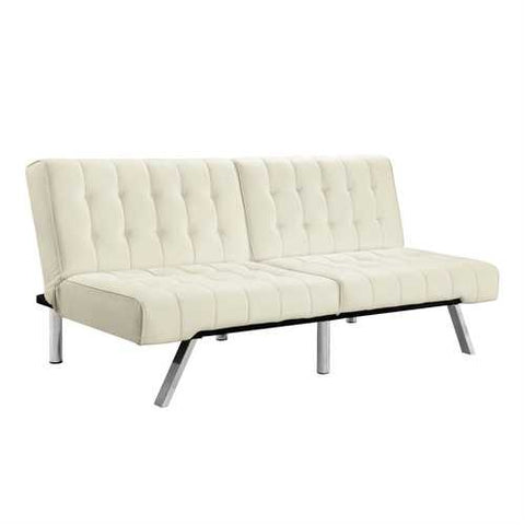 Image of Split-back Modern Futon Style Sleeper Sofa Bed in Vanilla Faux Leather