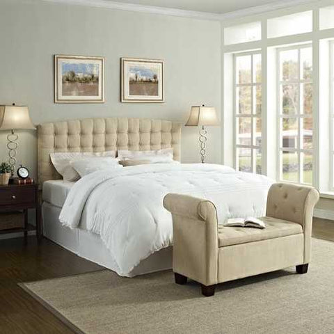 Image of King size Button Tufted Padded Headboard Upholstered in Beige Microfiber