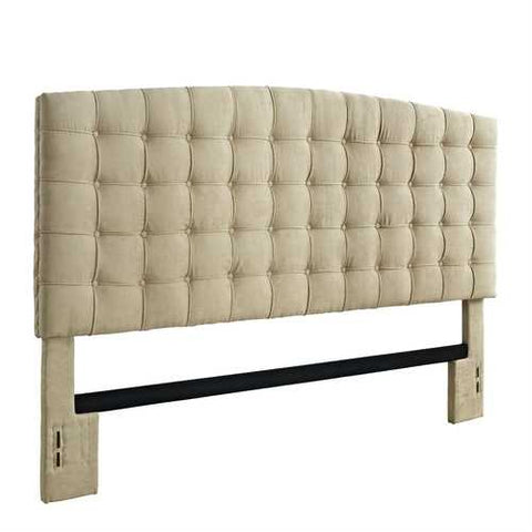 Image of King size Button Tufted Padded Headboard Upholstered in Beige Microfiber