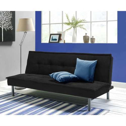 Image of Black Microfiber Upholstered Futon Sofa Bed with Metal Legs