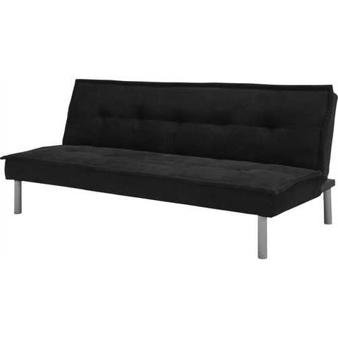 Image of Black Microfiber Upholstered Futon Sofa Bed with Metal Legs