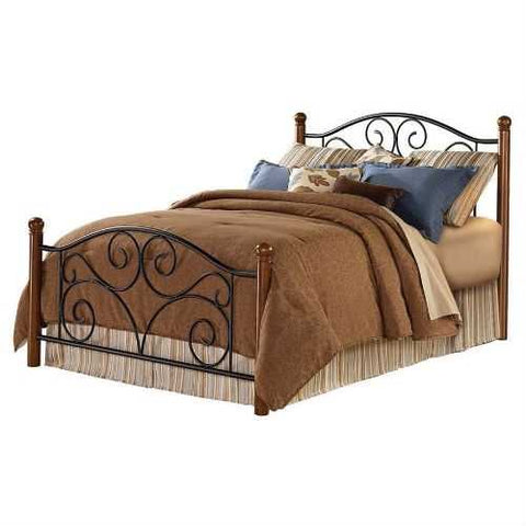 Image of King size Dora Metal and Wood Bed with Headboard and Footboard