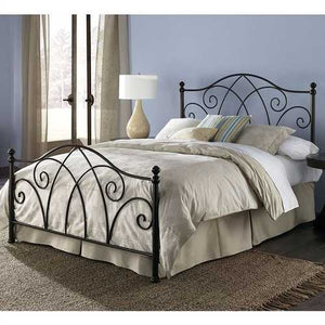 Full size Complete Elegant Metal Bed Frame with Spiral Pattern Headboard and Footboard