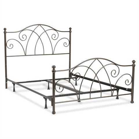 Image of Full size Complete Elegant Metal Bed Frame with Spiral Pattern Headboard and Footboard