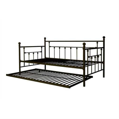 Image of Twin size Metal Daybed with Pull-out Trundle Bed in Bronze Finish