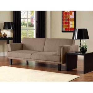 Modern Tan Microfiber Upholstered Futon Style Sleeper Sofa Bed