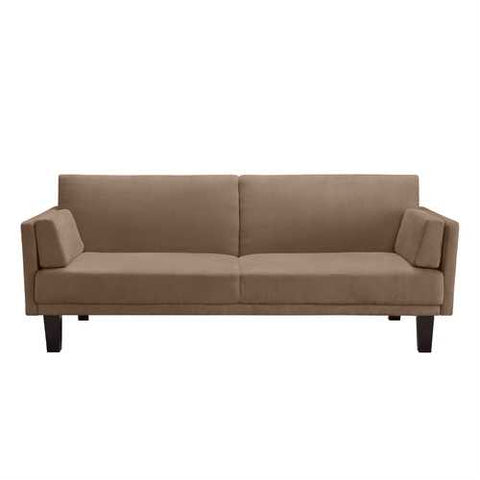 Image of Modern Tan Microfiber Upholstered Futon Style Sleeper Sofa Bed