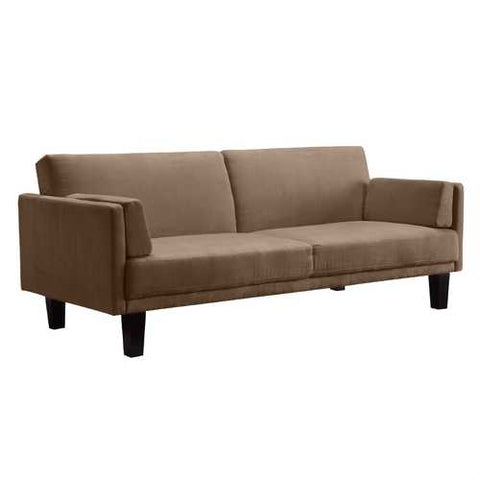 Image of Modern Tan Microfiber Upholstered Futon Style Sleeper Sofa Bed