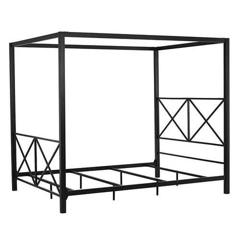 Image of Queen size Modern Black Metal Four-Poster Canopy Bed Frame