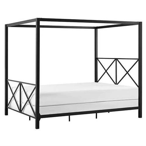 Image of Queen size Modern Black Metal Four-Poster Canopy Bed Frame