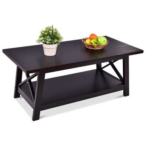 Image of Modern Classic Black Wood Coffee Table with Bottom Shelf