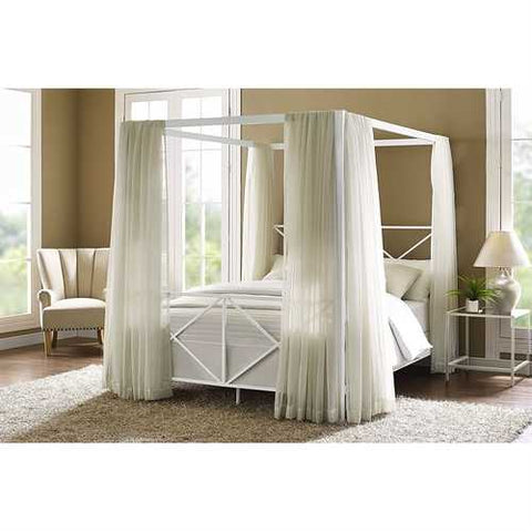 Image of Queen size Sturdy Metal Canopy Bed Frame in White