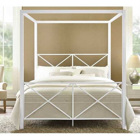 Image of Queen size Sturdy Metal Canopy Bed Frame in White