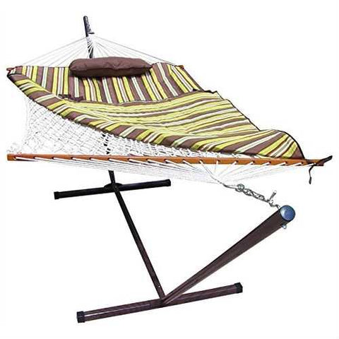 Image of Rope Hammock Set with Stand Pad and Pillow 55 x 144-inch - Desert Stripe