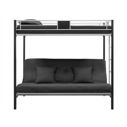 Image of Twin over Futon Bunk Bed in Silver / Black Metal Finish