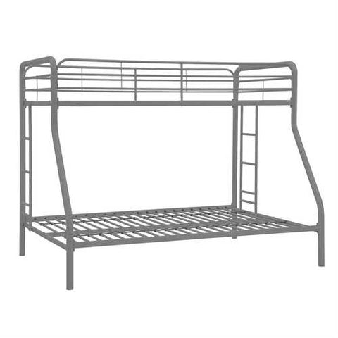 Image of Twin over Full size Sturdy Metal Bunk Bed in Silver Finish