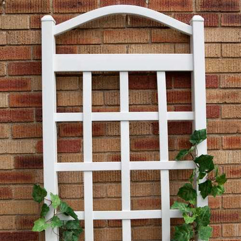 Image of 6 Ft White Vinyl Garden Trellis with Arch Top with Ground Mount Anchors