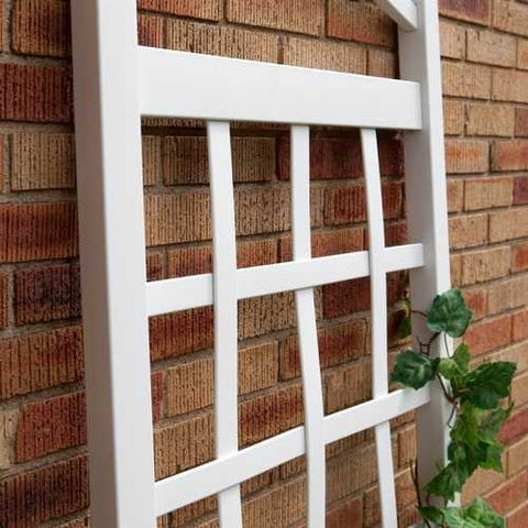 Image of 6 Ft White Vinyl Garden Trellis with Arch Top with Ground Mount Anchors