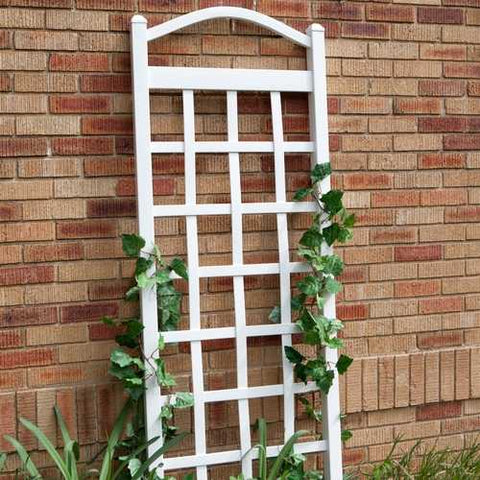 Image of 6 Ft White Vinyl Garden Trellis with Arch Top with Ground Mount Anchors