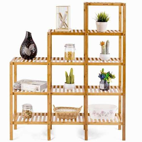 Image of Bamboo Wood 5-Tier Versatile Bookcase Plant Stand Storage Rack