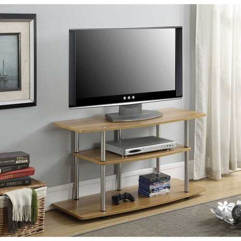 Image of Modern Wood Metal TV Stand Entertainment Center in Light Oak Finish