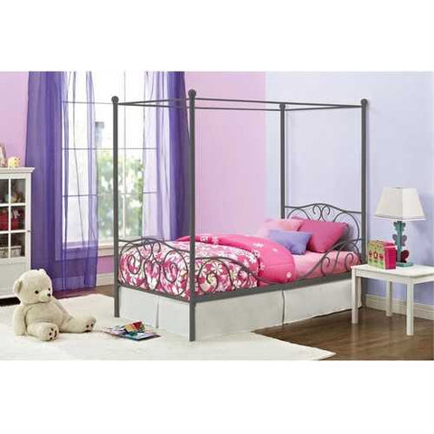 Image of Twin size Metal Canopy Bed in Pewter Grey Finish