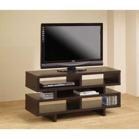 Image of Modern TV Stand Entertainment Center in Dark Brown Cappuccino Wood Finish