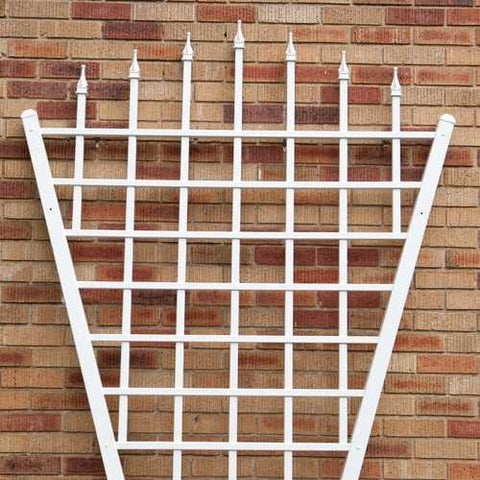 Image of 7.75 Ft Fan Shaped Garden Trellis with Pointed Finals in White Vinyl