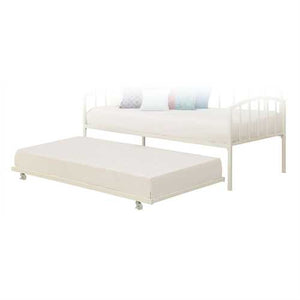 Twin size White Metal Trundle Bed with Casters Wheels for under Daybeds